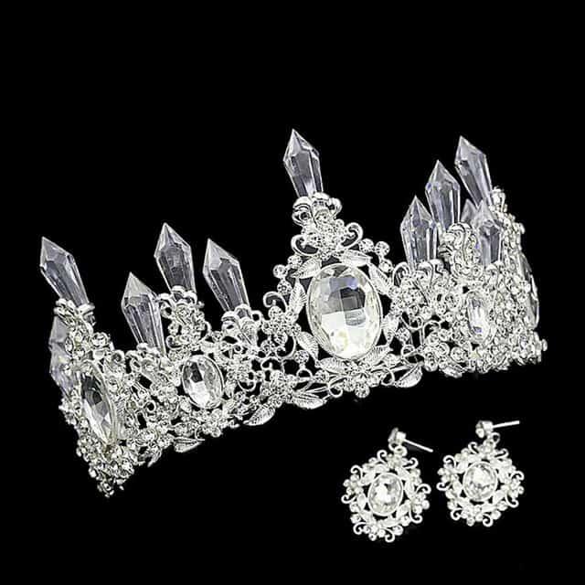 Set Coronita si Cercei, argintiu, cu pietre, Madeline C6 - Pursehuit.ro