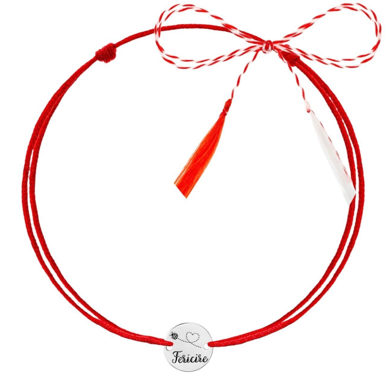 Martisor tip bratara, argintiu, cu banut gravat Fericire, din argint 925 C1 - Pursehuit.ro