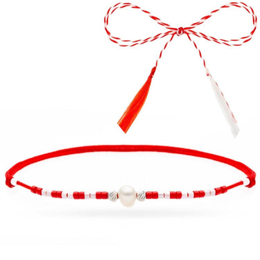 Martisor tip bratara cu 2 bile din argint 925 de 2.5mm perla de cultura si Miyuki C1 - Pursehuit.ro
