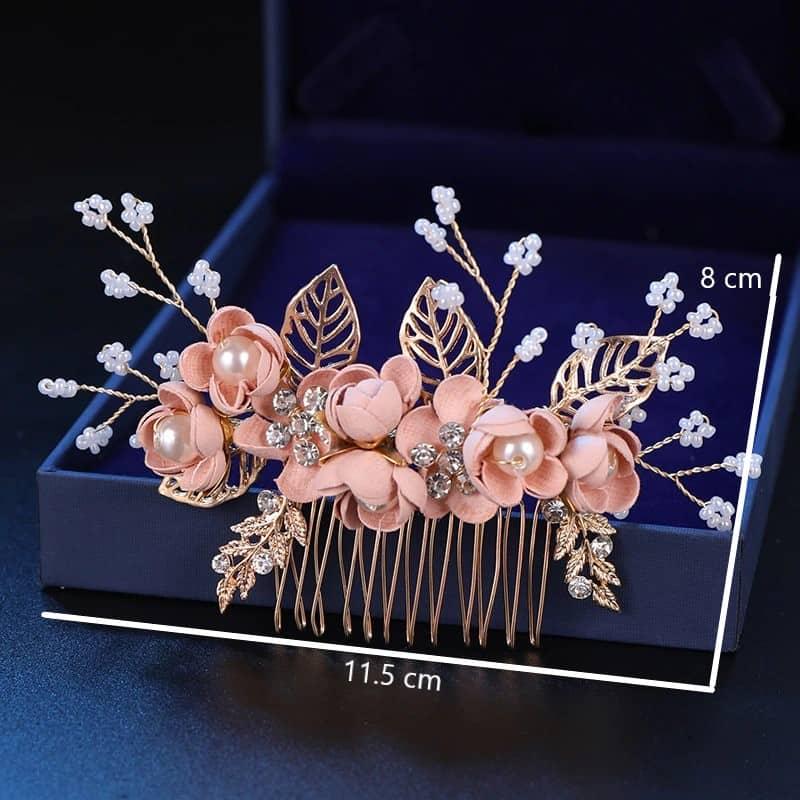 Accesoriu par, auriu, cu floricele roz, perle si pietre, Edina C12 - Pursehuit.ro