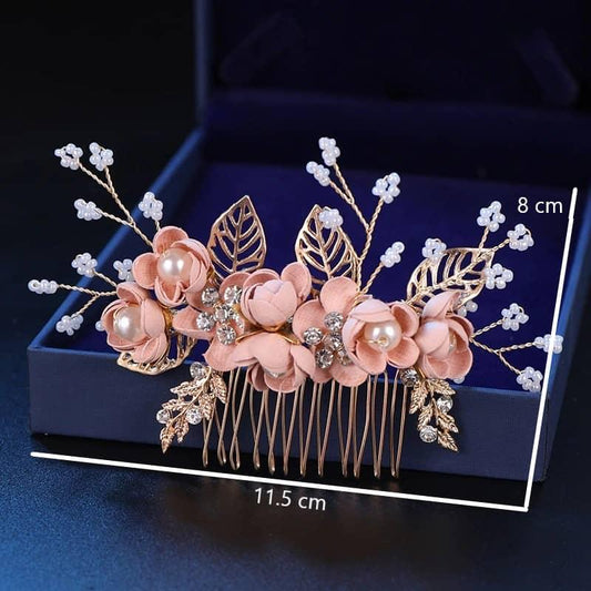 Accesoriu par, auriu, cu floricele roz, perle si pietre, Edina C12 - Pursehuit.ro