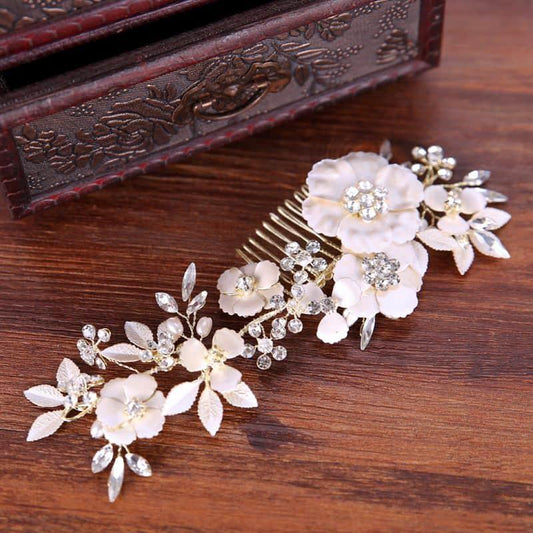 Accesoriu Par, auriu, cu flori argintii si pietre, Nikoleta C2 - Pursehuit.ro