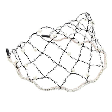 Accesoriu de cap, negru, cu plasa, perle si pietre, Aloys C11 - Pursehuit.ro