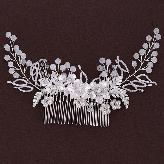 Accesoriu de par argintiu, cu flori si cristale, Elmira C5 - Pursehuit.ro