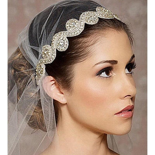 Accesoriu de par, argintiu, cu panglica si pietre, Arja C9 - Pursehuit.ro