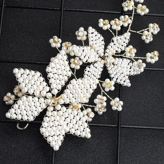 Accesoriu de par, auriu, cu flori si perlute, Clausine C1 - Pursehuit.ro