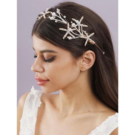 Accesoriu de par, auriu, cu stelute de mare, perle si pietre, Dania C19 - Pursehuit.ro