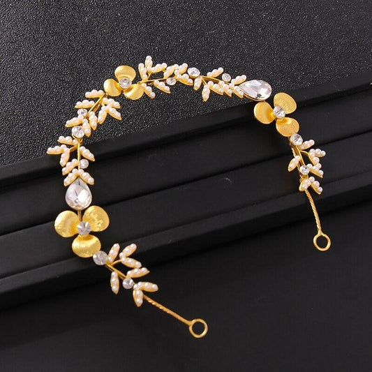 Accesoriu de par, auriu, modelator, cu floricele si perlute, Elvina C15 - Pursehuit.ro