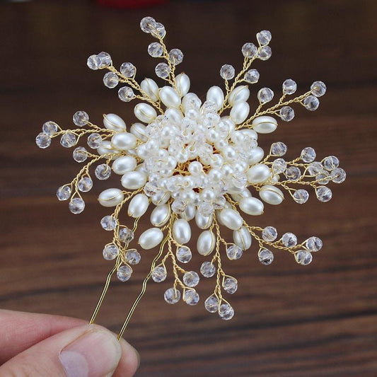 Accesoriu de par, auriu, tip ac, cu perle si margelute, Cory C12 - Pursehuit.ro