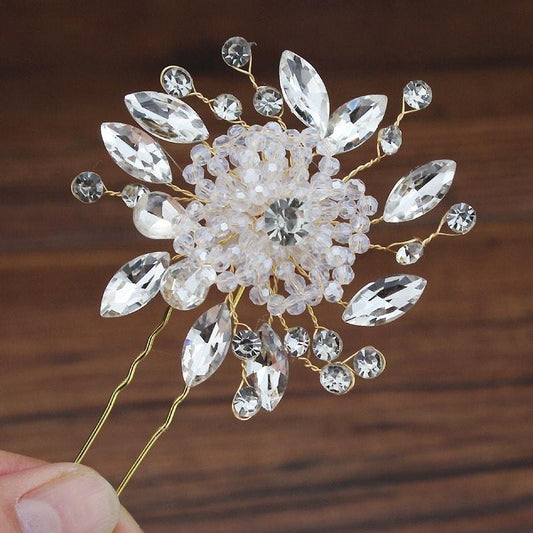 Accesoriu de par, auriu, tip ac, cu pietre si margelute, Cosima C12 - Pursehuit.ro