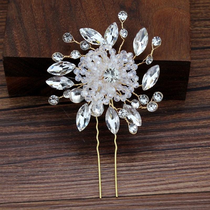 Accesoriu de par, auriu, tip ac, cu pietre si margelute, Cosima C12 - Pursehuit.ro