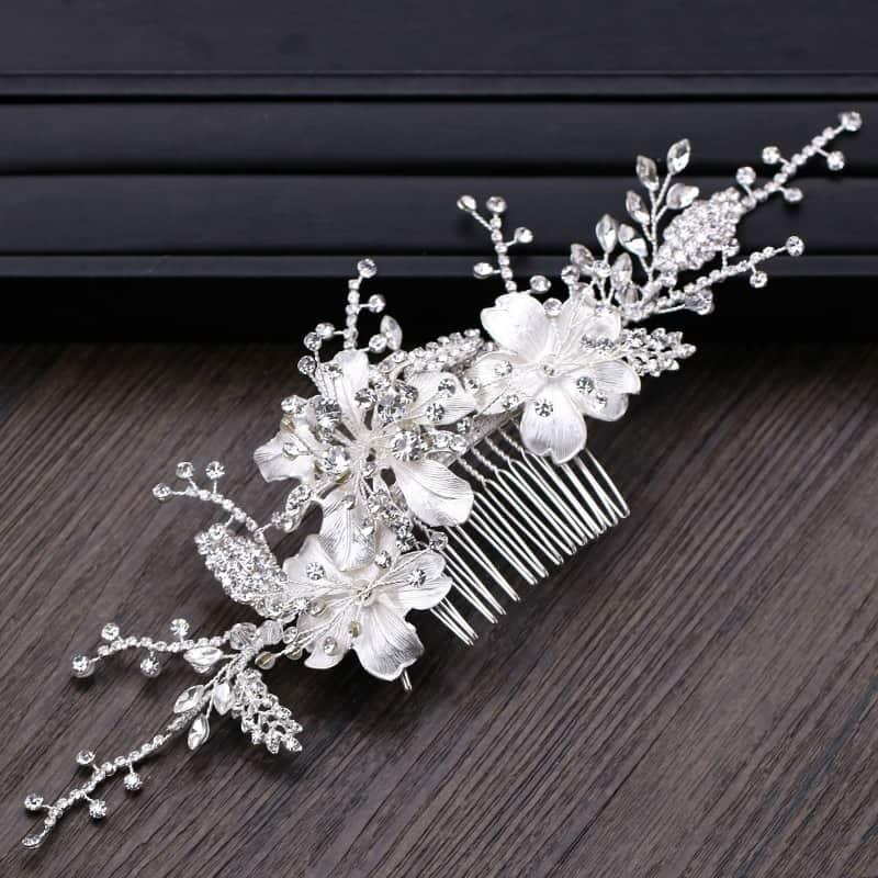 Accesoriu par, argintiu, cu flori si pietre, Danhild C16 - Pursehuit.ro