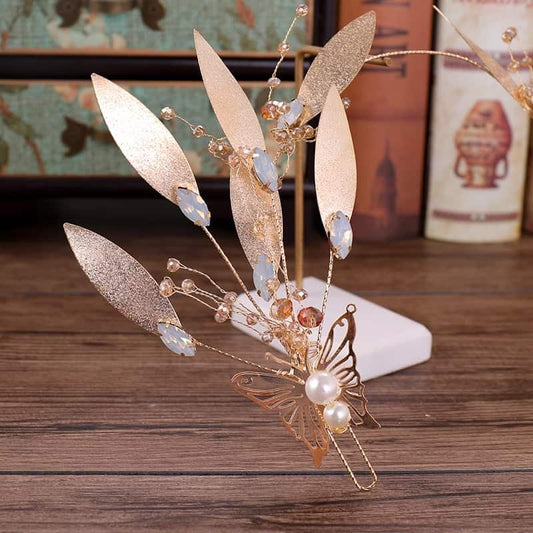 Accesoriu par, auriu, cu frunze si pietre, Eliane C14 - Pursehuit.ro