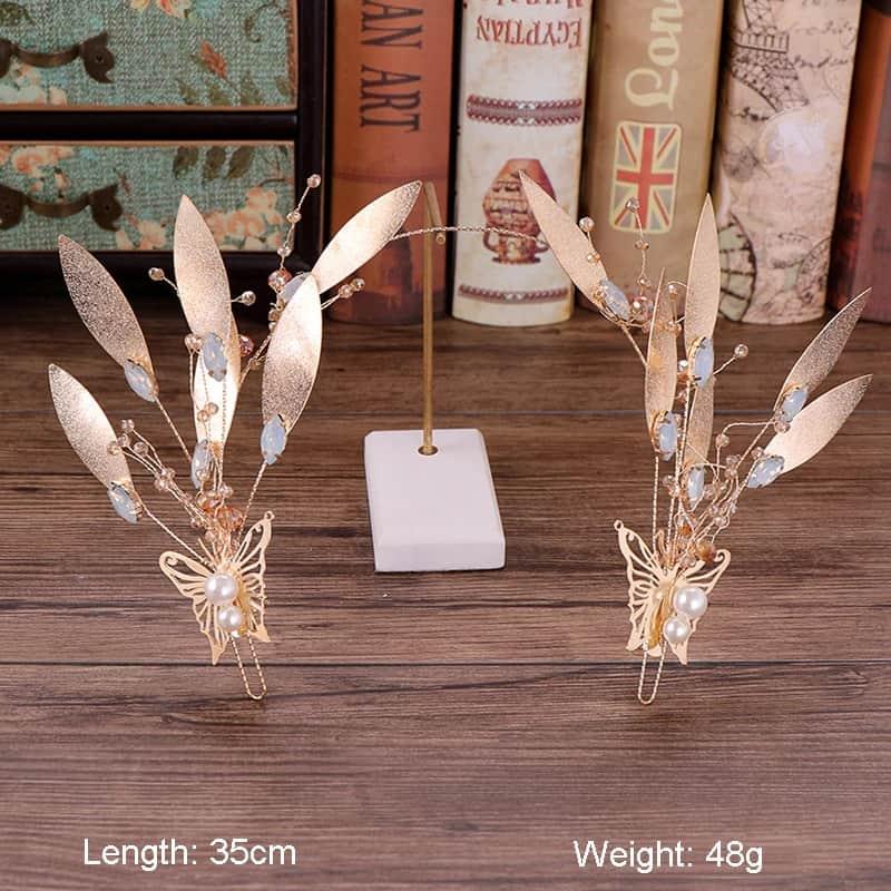 Accesoriu par, auriu, cu frunze si pietre, Eliane C14 - Pursehuit.ro