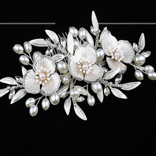 Accesoriu par, argintiu, cu flori, pietre si perle, Edia C5 - Pursehuit.ro