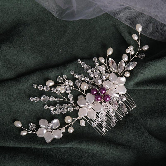 Accesoriu par, argintiu, cu perle si pietre, Aster C7 - Pursehuit.ro