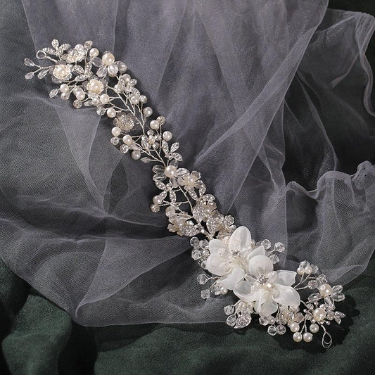 Accesoriu par, argintiu, modelator, cu flori si perle, Atalie C6 - Pursehuit.ro