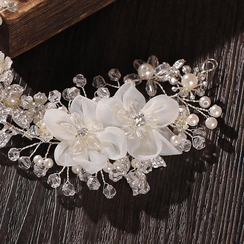 Accesoriu par, argintiu, modelator, cu flori si perle, Atalie C6 - Pursehuit.ro