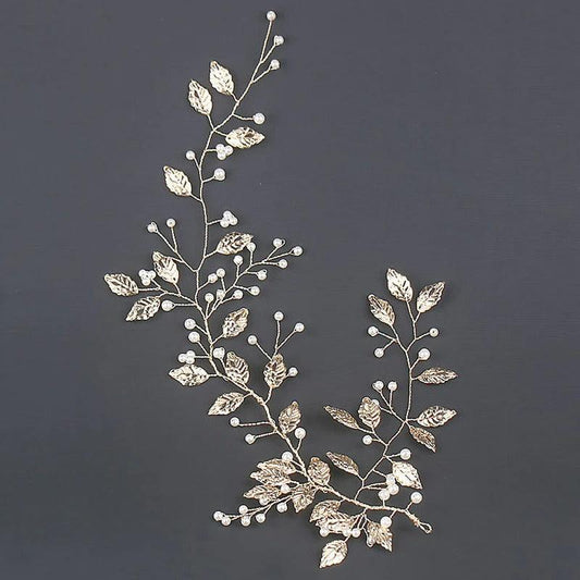 Accesoriu par, auriu, cu frunzulite si perlute, Anitha C5 - Pursehuit.ro