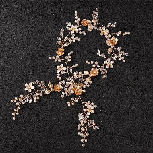 Accesoriu par, auriu, modelator, cu perlute si frunzulite, Osmund C8 - Pursehuit.ro