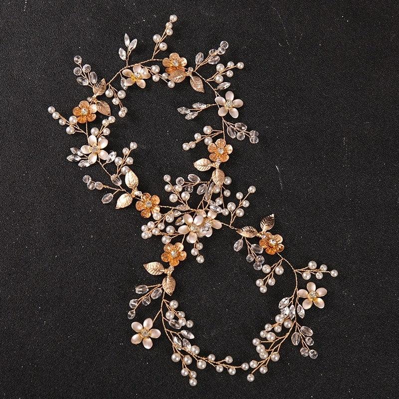 Accesoriu par, auriu, modelator, cu perlute si frunzulite, Osmund C8 - Pursehuit.ro