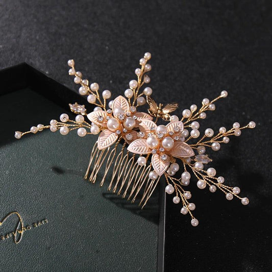 Accesoriu par, rose gold, cu flori si perle, Atanasia C11 - Pursehuit.ro