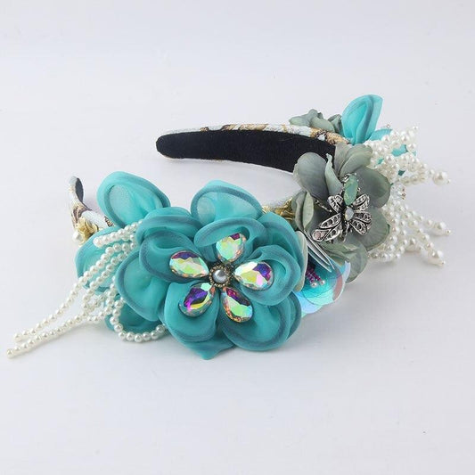 Bentita bleu, cu flori si perle, Molthe C3 - Pursehuit.ro