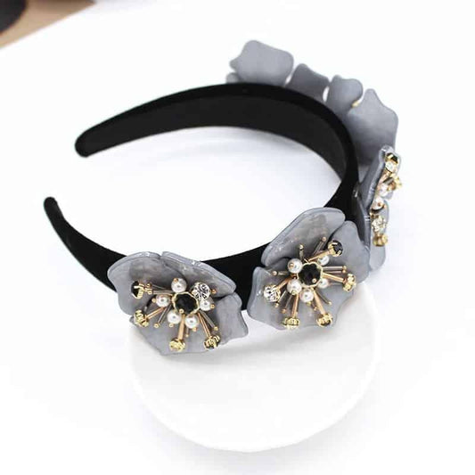 Bentita cu flori gri si pietre, Majbritta C1 - Pursehuit.ro