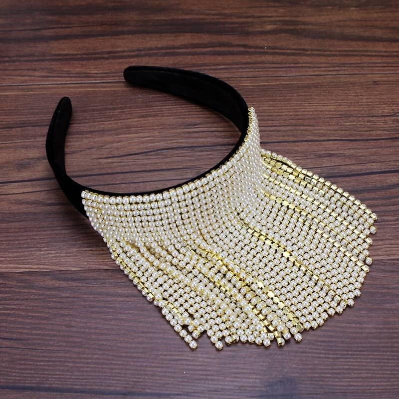 Bentita neagra, cu perle si franjuri, Jolantha C2 - Pursehuit.ro