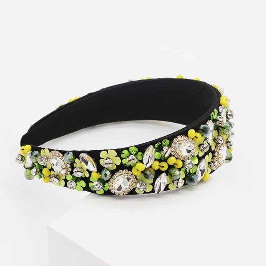 Bentita neagra, cu margelute galbene, verzi si pietre, Cathalin C3 - Pursehuit.ro