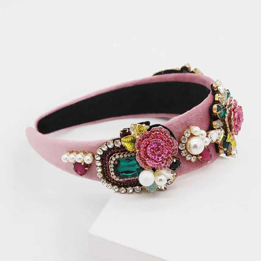 Bentita roz, cu flori si pietre, Dithe C3 - Pursehuit.ro