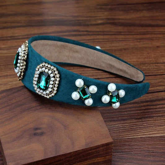 Bentita verde, cu pietre si perle, Indre C1 - Pursehuit.ro