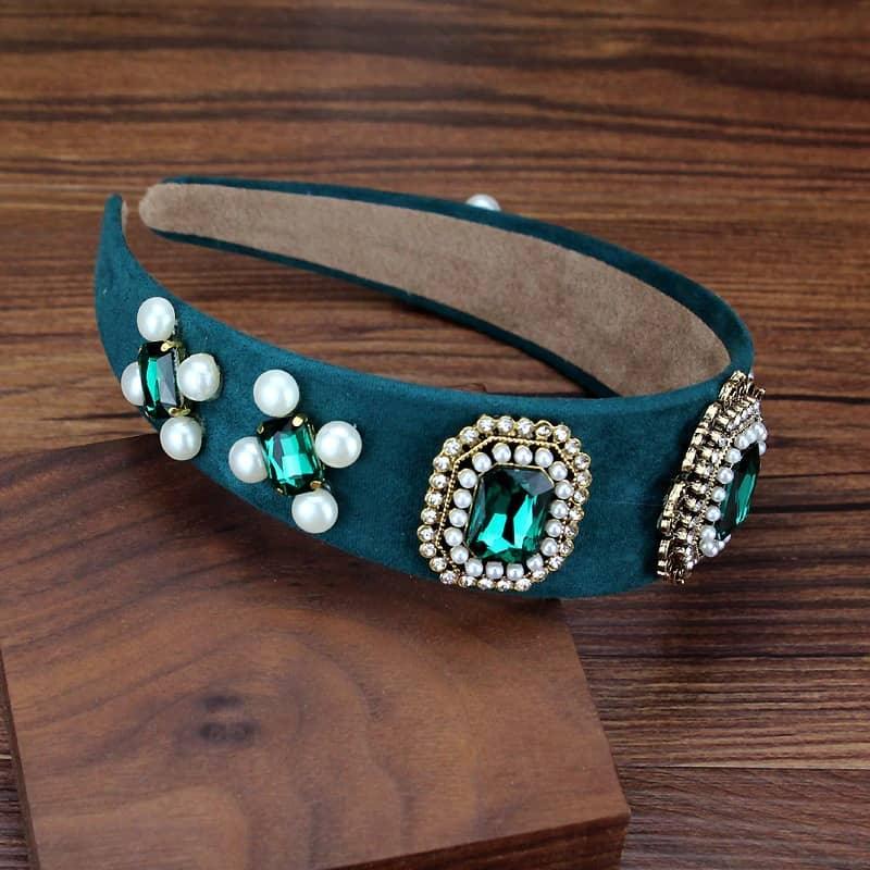 Bentita verde, cu pietre si perle, Indre C1 - Pursehuit.ro
