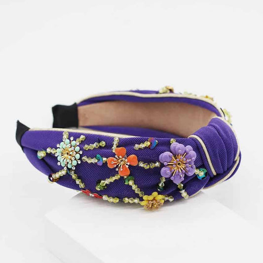 Bentita mov, cu nod si aplicatii florale, Mintha C3 - Pursehuit.ro