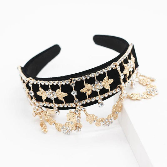 Bentita neagra, cu aplicatii aurii si pietre, Poppie C4 - Pursehuit.ro