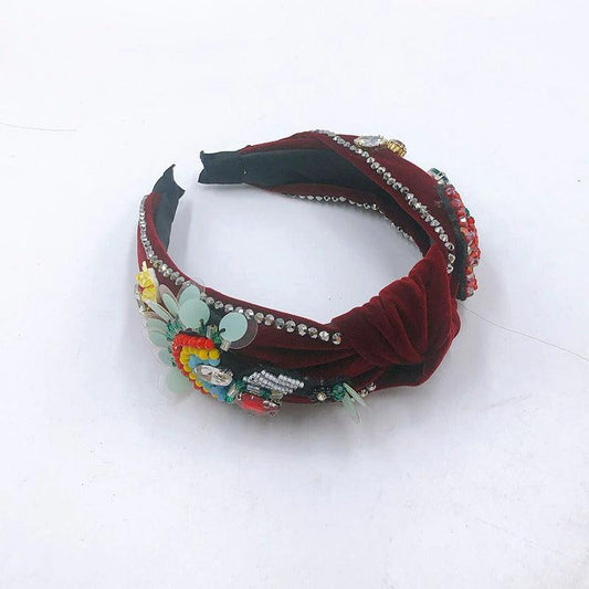 Bentita visinie, cu nod, margelute si pietre, Kornelia C3 - Pursehuit.ro