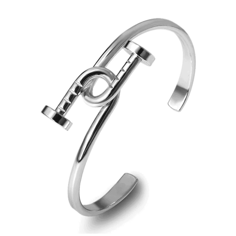 Bratara argintie, din otel inoxidabil, tip bangle, forma de cui, suflata cu aur 18k, Kleo C1 - Pursehuit.ro