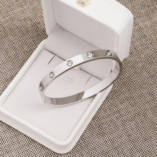 Bratara argintie, suflata cu aur 14k, cu pietre din zirconiu, Salina C3 - Pursehuit.ro