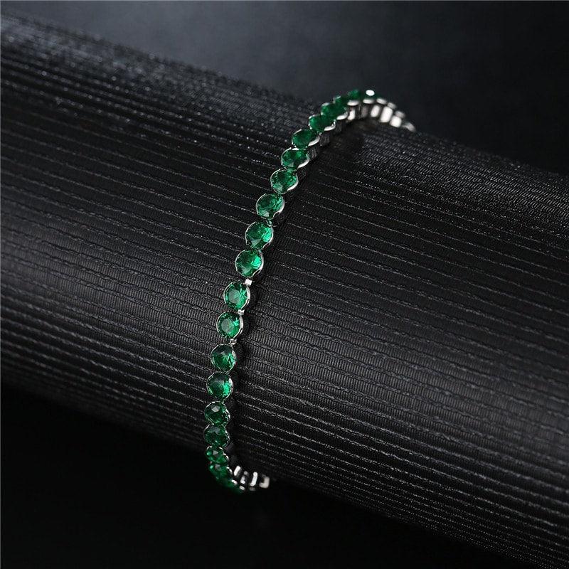 Bratara argintie, tennis, cu pietre verzi din zirconiu, Haldur C3 - Pursehuit.ro