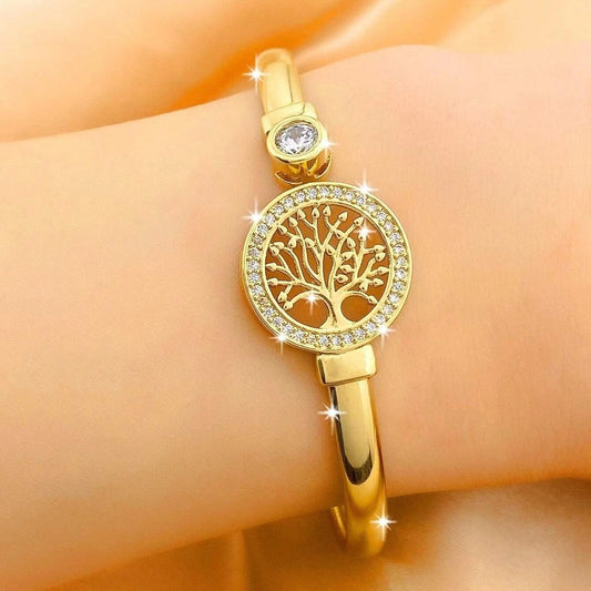 Bratara aurie, cu copacul vietii si pietre din zirconiu, Paulo C7 - Pursehuit.ro