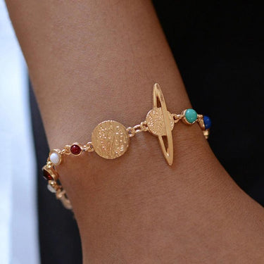 Bratara aurie, cu planete, Perle C3 OUT - Pursehuit.ro