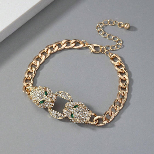 Bratara aurie, cu zale, pietre si cap de pantera, Penny C7 - Pursehuit.ro