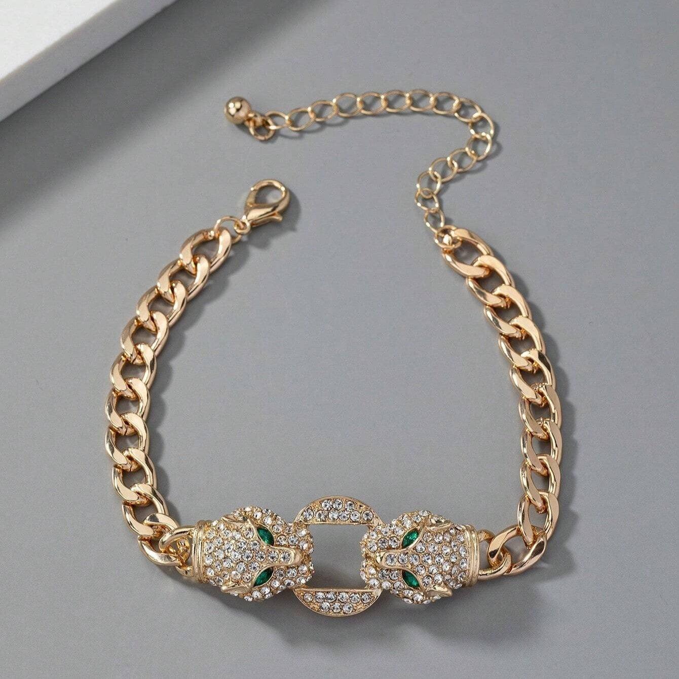 Bratara aurie, cu zale, pietre si cap de pantera, Penny C7 - Pursehuit.ro