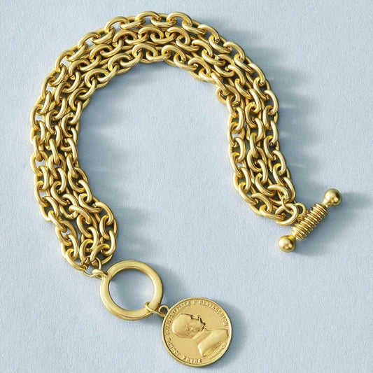 Bratara aurie, cu zale si banut, Penel C7 - Pursehuit.ro