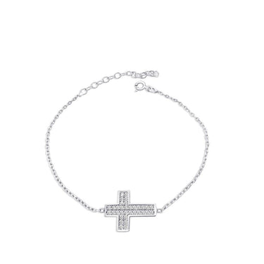 Bratara din argint 925, rodiat, cu cruciulita si pietre din zirconiu, Nynne C1 - Pursehuit.ro
