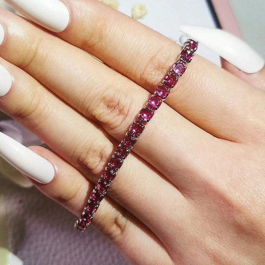 Bratara tennis, argintie, cu pietre roz din zirconiu, Hugo C1 - Pursehuit.ro