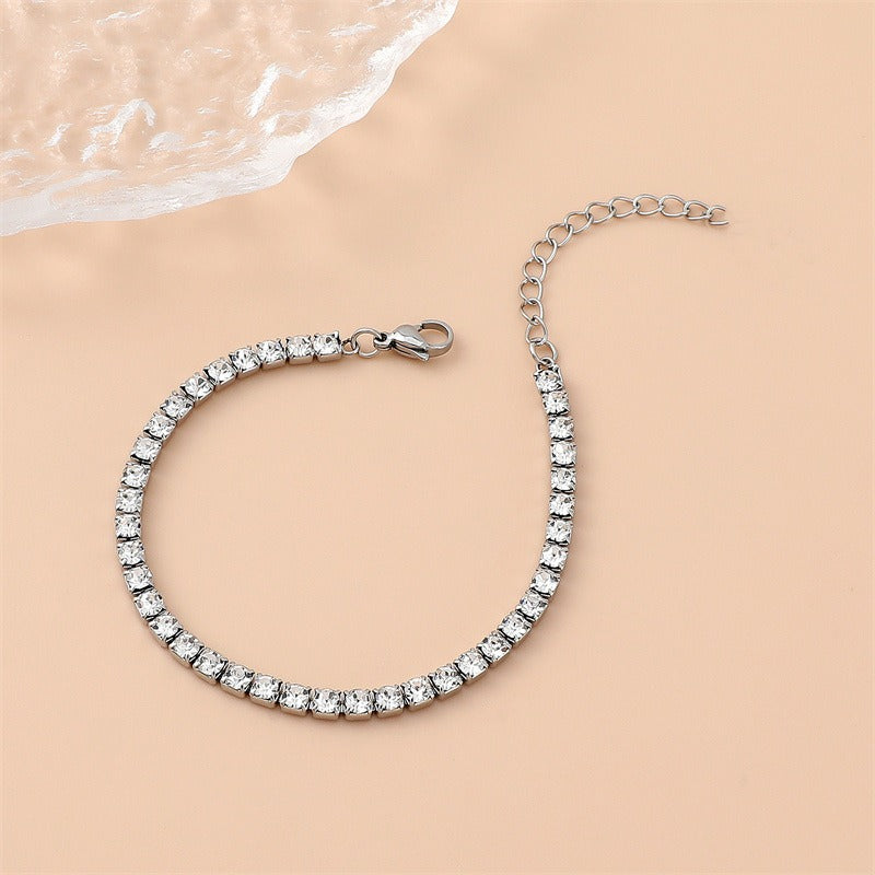 Bratara argintie, tennis, din otel inoxidabil, suflata cu aur 18k, cu pietre, Isolde C5