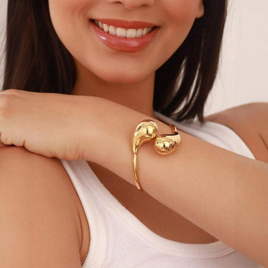 Bratara aurie, din otel inoxidabil, cu picatura de apa, suflata cu aur 18k, Carmencita C24 - Pursehuit.ro