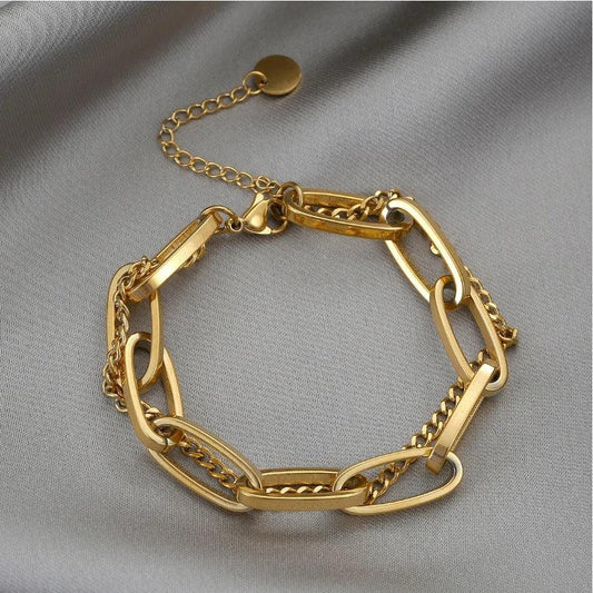 Bratara aurie, din otel inoxidabil, in 2 straturi, suflata cu aur 18k, Benta C2 - Pursehuit.ro