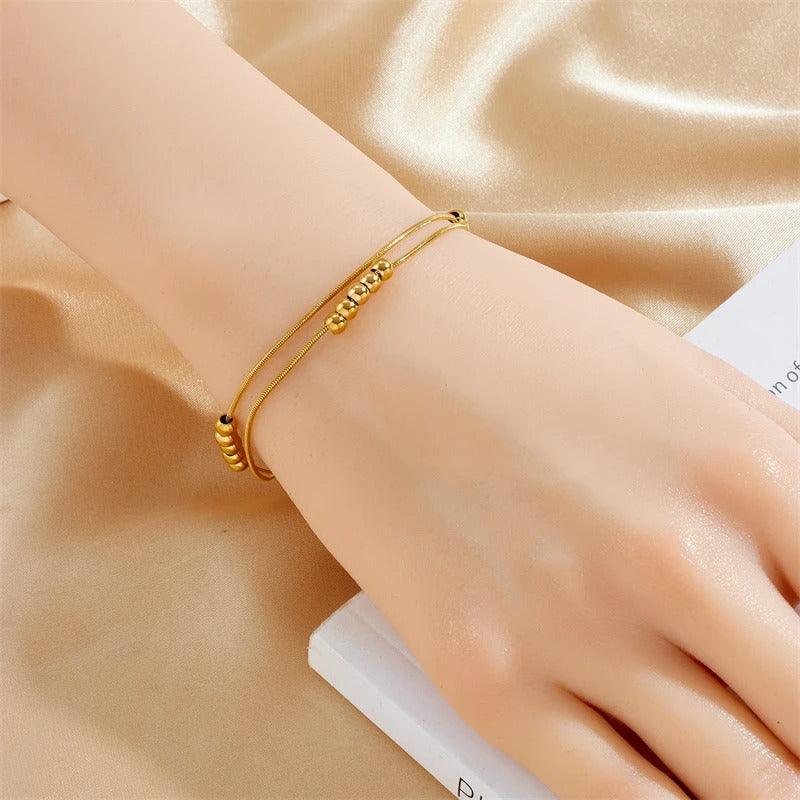 Bratara aurie, din otel inoxidabil, suflata cu aur 18k, cu bilute, Elke C3 - Pursehuit.ro